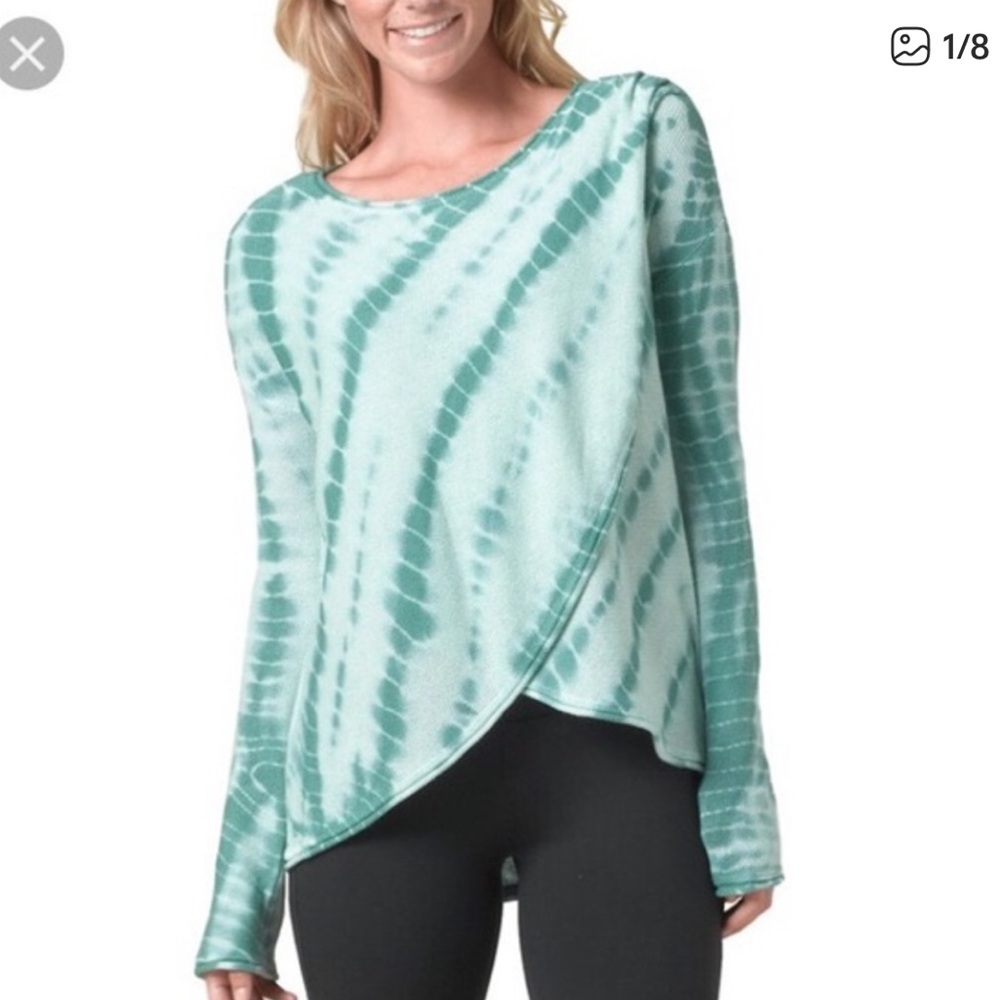 Prana Crossover Juliana faux Wrap Sweater green tie dye long sleeves S